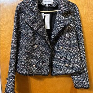 cupcakes & cashmere Black Multi Tweed Pearl-Button Cropped Blazer